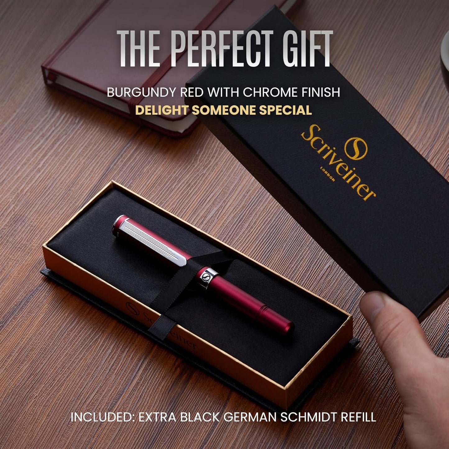 Scriveiner Black Rollerball EDC Luxury Pen, Stunning Pocket Pen with Chrome Finish, Cool Writing, Best Gift for Men & Women, German Schmidt Refill, Nice Present, Fancy Office Designer Set