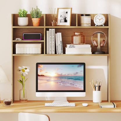 Tangkula Desktop Bookshelf, Countertop Storage Hutch with 5 Shelves for Computer Desk, Desk 3-Tier Display Rack, Multipurpose Wood Desktop Hutch Storage Organizer for Dorm Office Home