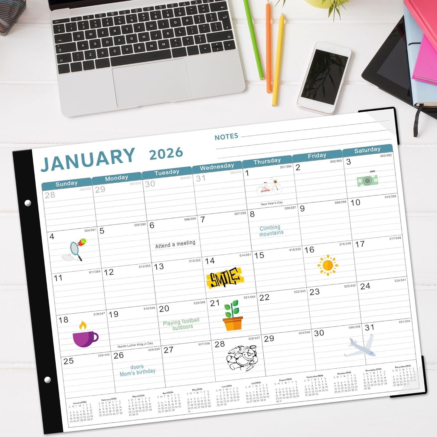 Desk Calendar 2026, KOPEESY 22" x 17" Large Desk Calendar, 18 Mouths From January 2026 to June 2027, Desktop Calendar with Notes and Thick Paper for Home, Office and School