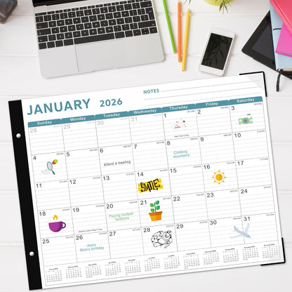 Desk Calendar 2026, KOPEESY 22" x 17" Large Desk Calendar, 18 Mouths From January 2026 to June 2027, Desktop Calendar with Notes and Thick Paper for Home, Office and School