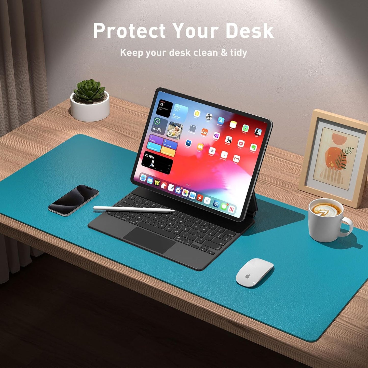 Aothia Leather Desk Pad Protector, Mouse Pad, Office Desk Mat, Non-Slip PU Leather Desk Blotter, Laptop Desk Pad, Waterproof Desk Writing Pad for Office and Home (Black,36" x 17") - Colors A