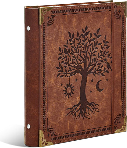 Ovesmusl Leather 3 Ring Binder Fits 8.5"x11" Letter Size Paper, 1 Inch Round Ring Binder Holds 200 Sheets, Notebook Cover Loose Leaf Organizer, Green Tree