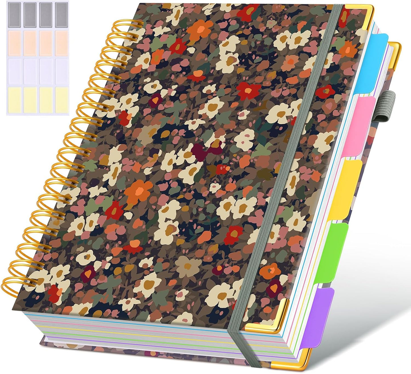 Hardcover Spiral Notebook Journal with Removable Dividers Tabs, 300 Pages Leather 5 Subject Notebook College Ruled, 8"x10" Large B5 Notebooks for Work School Note taking, Lined Journal for Women, Pink