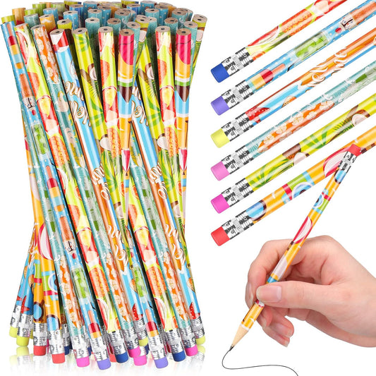 Fainne 72 Pcs Beach Themed Summer Pencils with Eraser Bulk Hawaiian Party Favors Cool Summer Novelty Fun Wooden Colorful Pencils for Class School Office Supplies Reward Party Gifts, 6 Style (Beach)