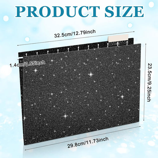 25 Pcs Black Hanging File Folders 12 x 9.25'' Glitter Hanging Folders with 25 Paper 1/5 Cut Adjustable Tab and 25 Plastic Tab for Medical Charts Office Desktop