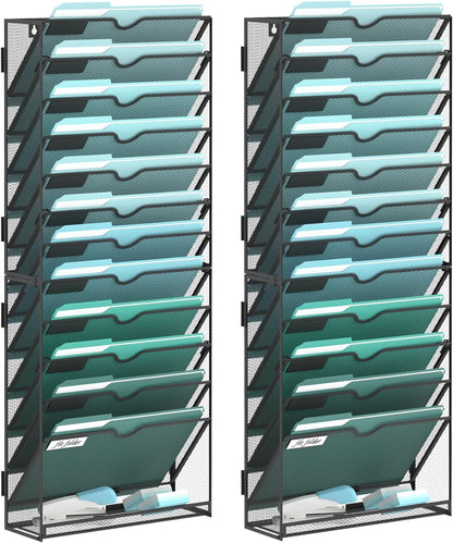 SUPEASY 10-Tier Wall File Organizer, Hanging Wall Files for Papers, Folders, Magazines, Clipboard, Wall Organizer for Office Home School Classroom, Black
