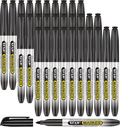 SFAIH 100 Black Permanent Markers Bulk -1s Quick Drying, Fine Point Markers for Write Mark, School, Office, Warehouse, Business, Logistics, Durable, Waterproof Ink on Paper, Plastic, Metal, Cardboard
