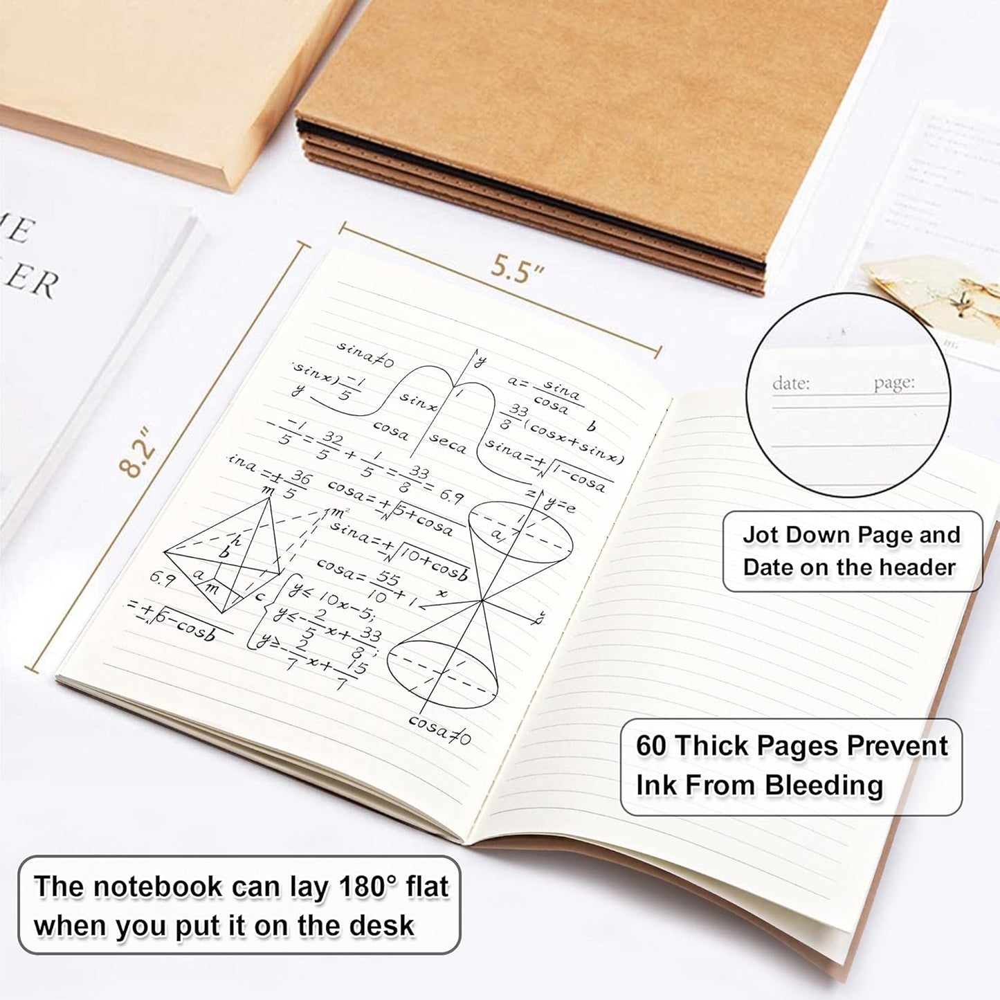 feela 90 Pack Kraft Notebooks Bulk, Lined Travel Journals Note Pad Notebooks for Men Women Girls Students, Making Plans Writing Memos Office School Supplies, A5, 60 Pages, 8.3” X 5.5”