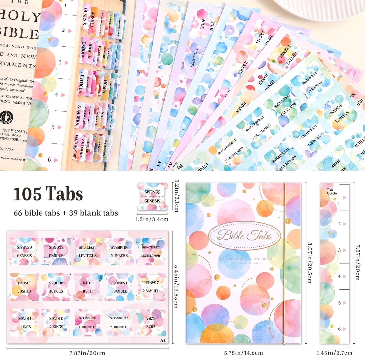 Laminated Bible Tabs, Gold Foil Embossed Lettering Bible Chapter Index Tabs for Women Men, Reposition Large Print Sticky Labels, Easy to Read and Apply, 105Chapters Labels for Easy Navigation (Black)