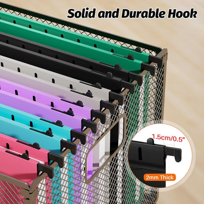 SHUTEX Extra Capacity Plastic Hanging File Folders,12 Pack Reinforced Hang Folder,Heavy Duty 1 Inch Expansion,Filing Cabinet Folders Letter Size for Bulk Files/Medical Charts, Black