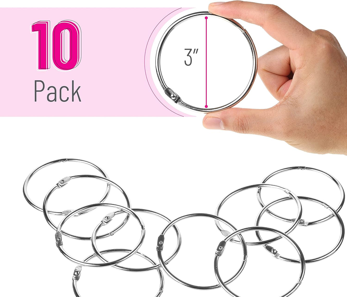 Mr. Pen- Loose Leaf Binder Book Rings, 5 Assorted Sizes (0.6", 1", 1.2", 1.5",2"), 36 Pack, Metal Binder Rings for Index Cards, Keychains, School, Home, Office, Silver