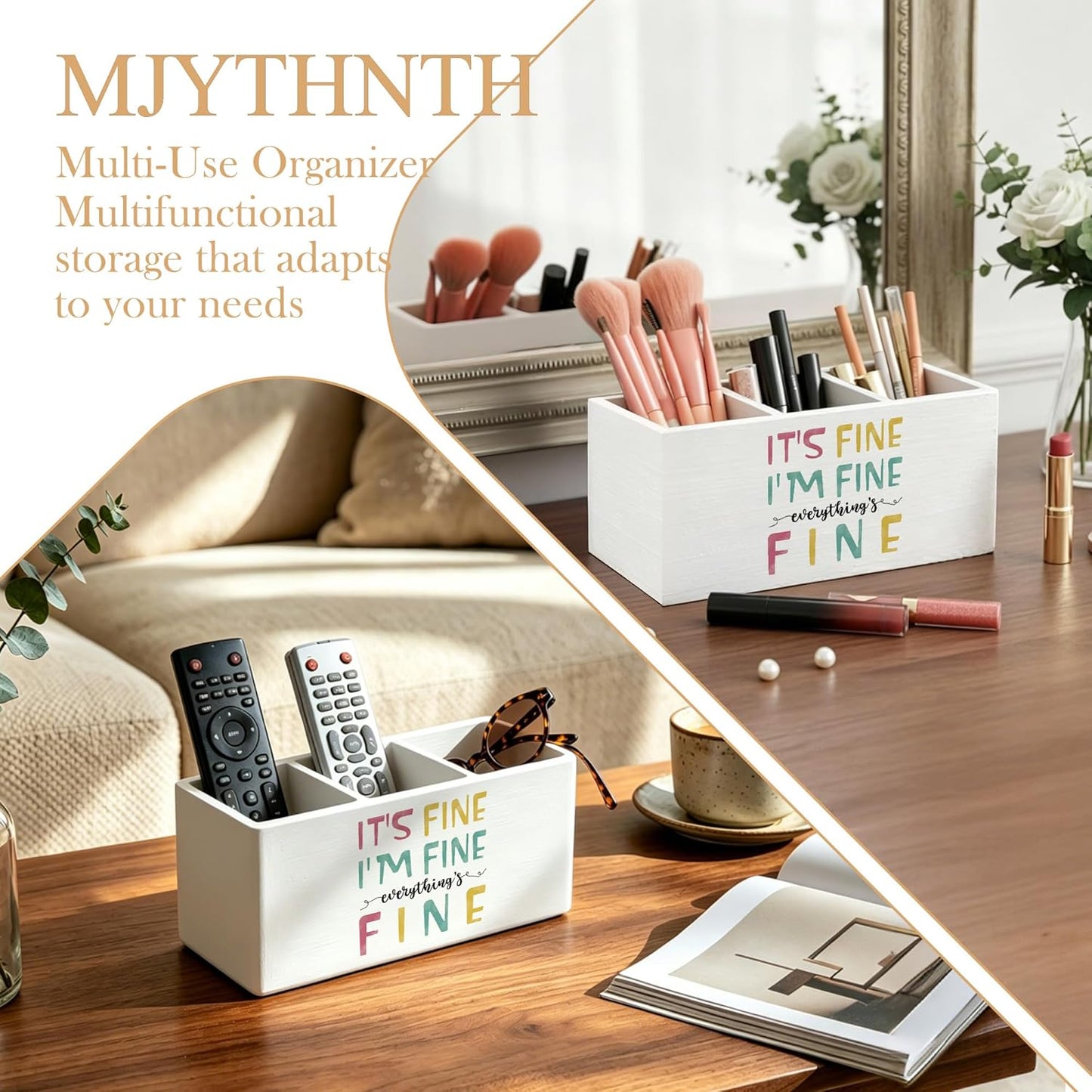 Don't Overthink It Inspirational Pencil Pen Holder for Desk, Pink Positive Affirmations Wooden Box Sign Pen Holder Organizer for Home Office School Desk Accessories