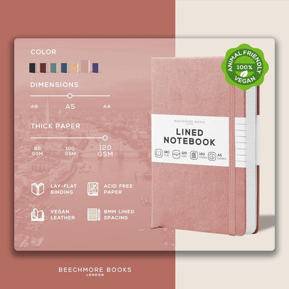 BEECHMORE BOOKS Large Lined Journal Notebook, 8.5" x 11.5" (A4) Hardcover Vegan Leather Executive Diary for Work, Thick 120gsm Paper, Lay-Flat Binding, Gift Box