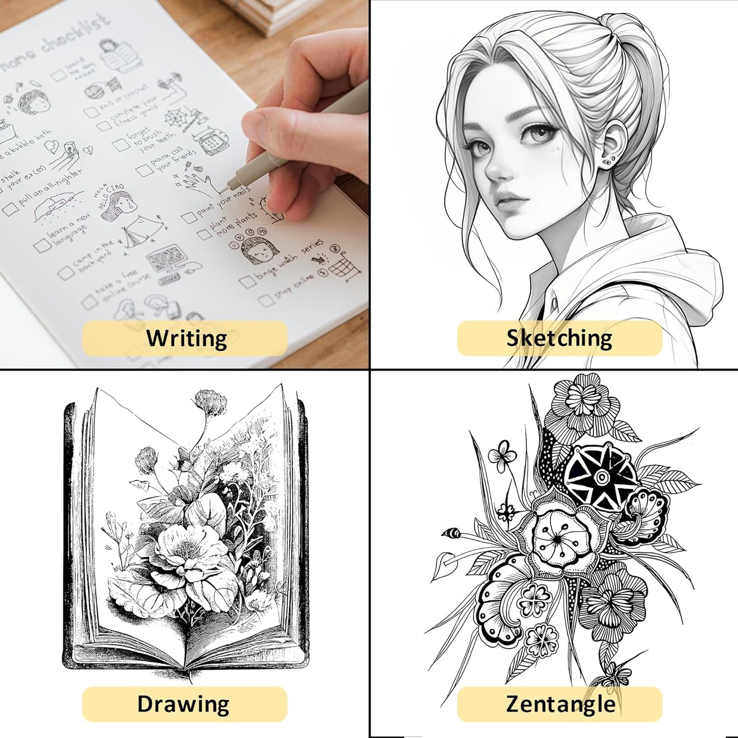 12+1 Fineliner Drawing Art Pens, Black Waterproof Pigment Ink Set for Artists, Sketching, Manga, Watercolor, Calligraphy, and Detail Outlining Archival Quality Inking Markers