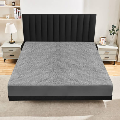 Sufdari Mattress Protector,Waterproof 18" Deep Pocket Mattress Cover Fitted Sheet Style with Elastic Rubber Band,Washable and Easy Care-Black,Queen