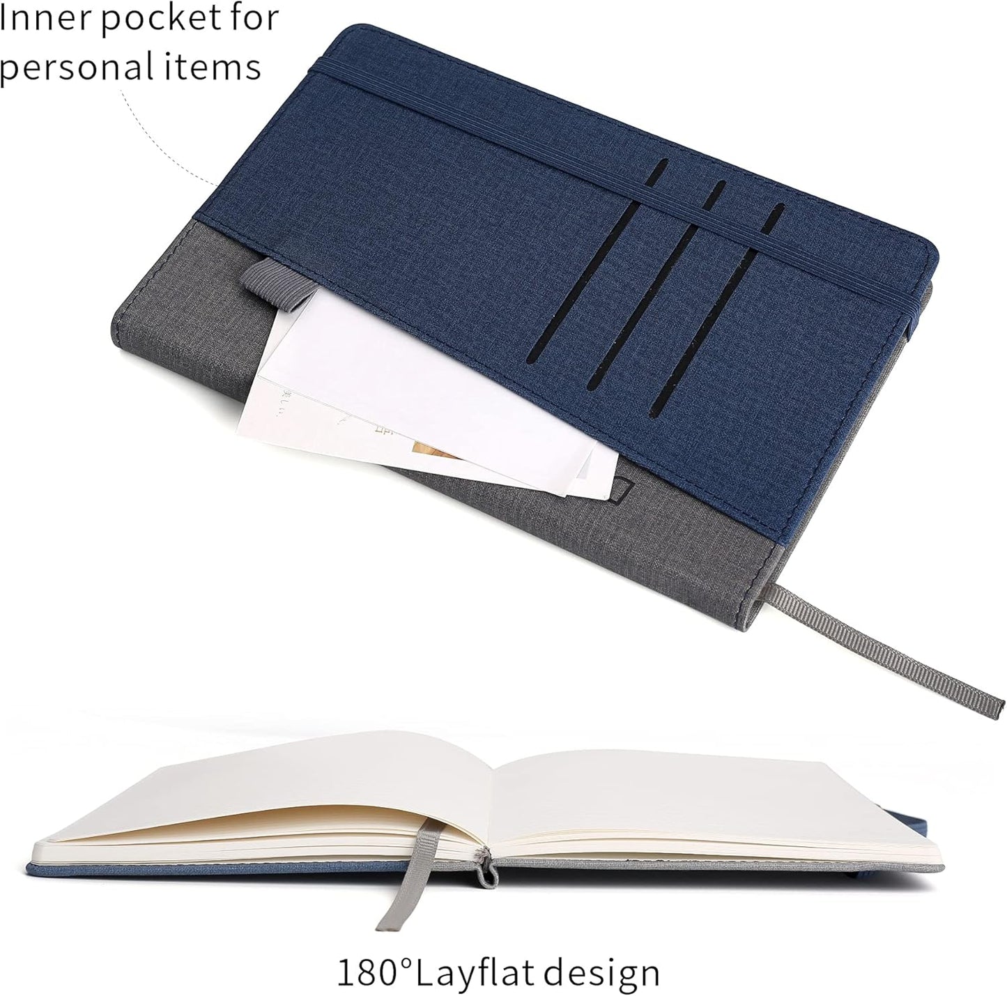Deziliao Lined Journal Notebooks with Pen Loop, Hardcover Notebook Journal for Work, 100Gsm Premium Thick Paper with Inner Pocket, Medium 5.7"x8.4", （Black, Ruled）