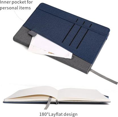 Deziliao Lined Journal Notebooks with Pen Loop, Hardcover Notebook Journal for Work, 100Gsm Premium Thick Paper with Inner Pocket, Medium 5.7"x8.4", （Black, Ruled）