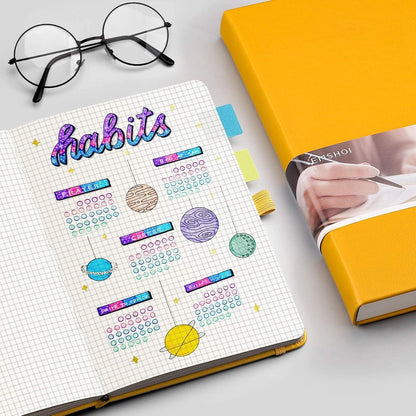 EMSHOI Graph Paper Notebook - 256 Pages A5 Graph Notebook/Journal, Hard Cover, 120gsm Thick Paper, Smooth PU Leather, Inner Pocket, 5.75'' × 8.38''-Black