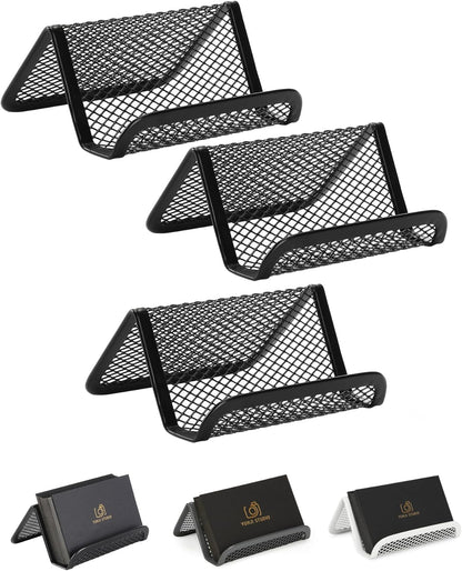 Mr. Pen- Metal Mesh Business Card Holders, 3 Pack, Black, Durable Stainless Steel Card Stand for Desk, Office, and Business Use, Straight, Flat and Smooth Design
