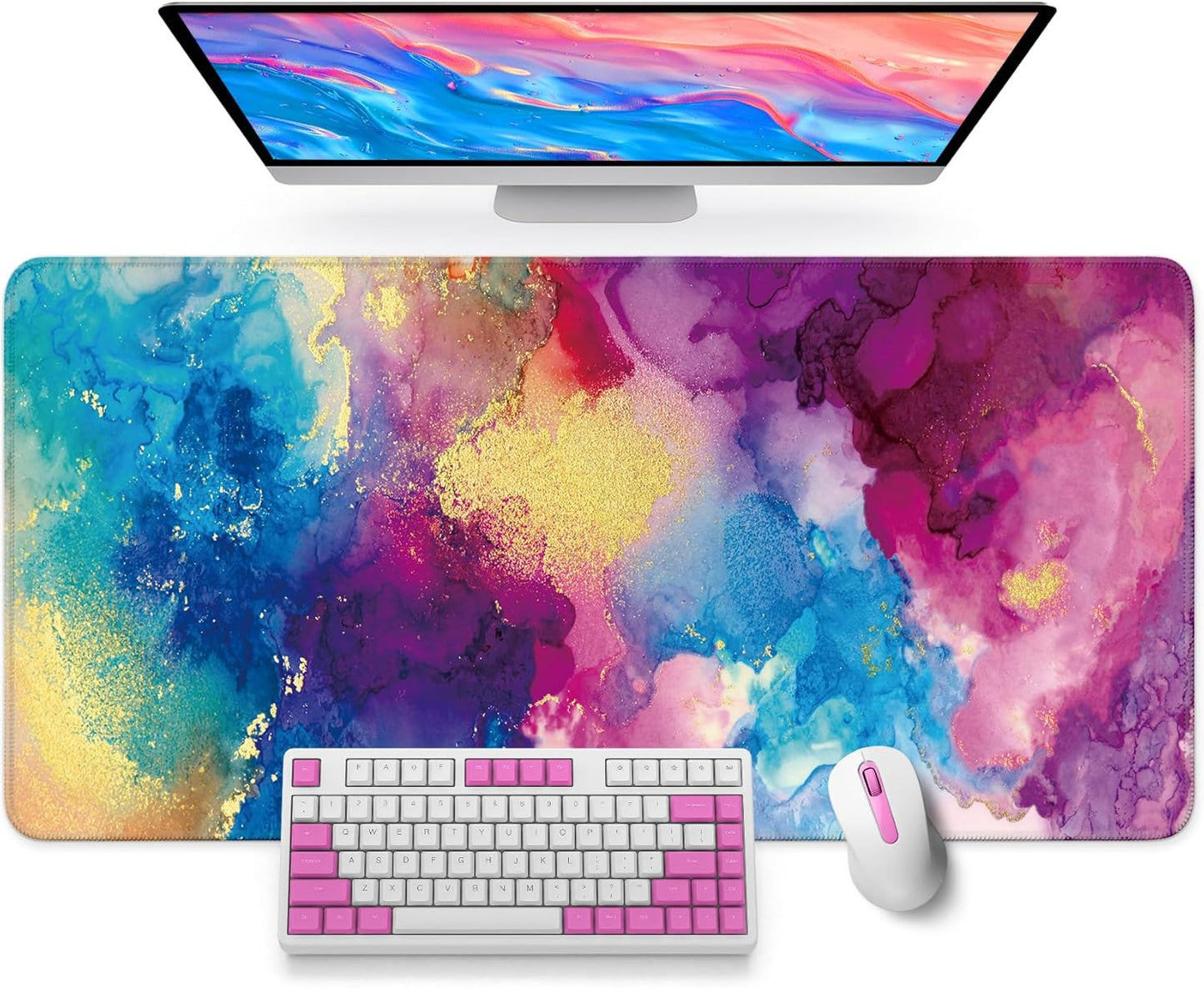 Large Mouse Pad for Desktop, Cute Desk Mat Pad Protector for Work & Gaming, Aesthetic Pretty Anti-Slip Laptop Blotter Cover for Office School Home Supplies, Wildflowers, 31.5" x 11.8"
