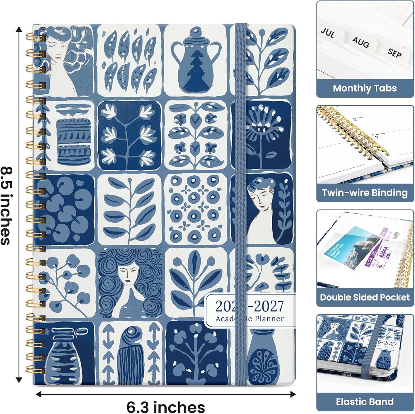 Planner 2026-2027, Academic Year Monthly and Weekly Calendar Planner, Jul 2026 - Jun 2027, Hardcover Teacher Student Planning Agenda book with Tabs, Perfect for School Office Supplies, 6.3" x 8.5" - Wildflowers