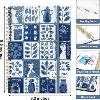 Planner 2026-2027, Academic Year Monthly and Weekly Calendar Planner, Jul 2026 - Jun 2027, Hardcover Teacher Student Planning Agenda book with Tabs, Perfect for School Office Supplies, 6.3" x 8.5" - Wildflowers