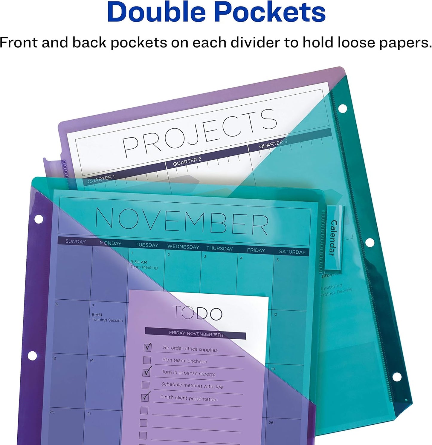 Avery Big Tab Insertable Plastic 2 Pocket Dividers for 3 Ring Binders, 8 Tab Set, Bright Two-Tone Multicolor, Works with Sheet Protectors, 1 Set (11989), Pack of 24
