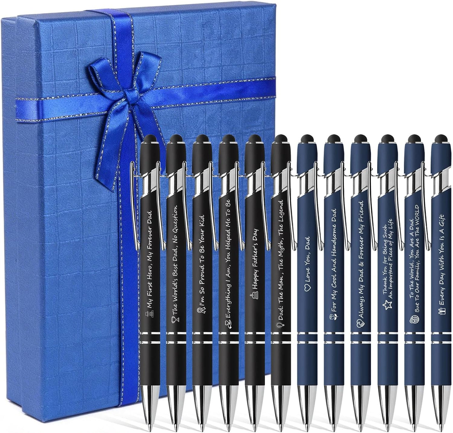 Father's Day Pen Set Gift Box - 12 Pack Black Ink Ballpoint Pens with Inspirational Quotes Fun Novelty Pens Perfect Birthday Retirement Gift for Dad Papa Father