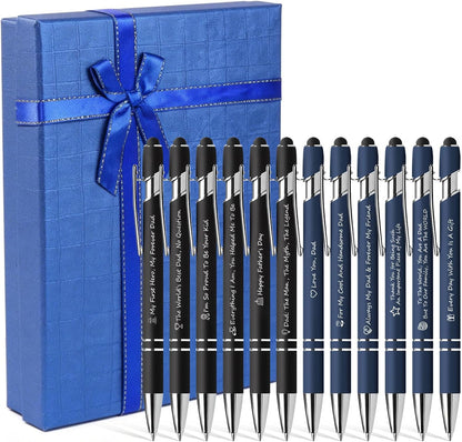 Father's Day Pen Set Gift Box - 12 Pack Black Ink Ballpoint Pens with Inspirational Quotes Fun Novelty Pens Perfect Birthday Retirement Gift for Dad Papa Father