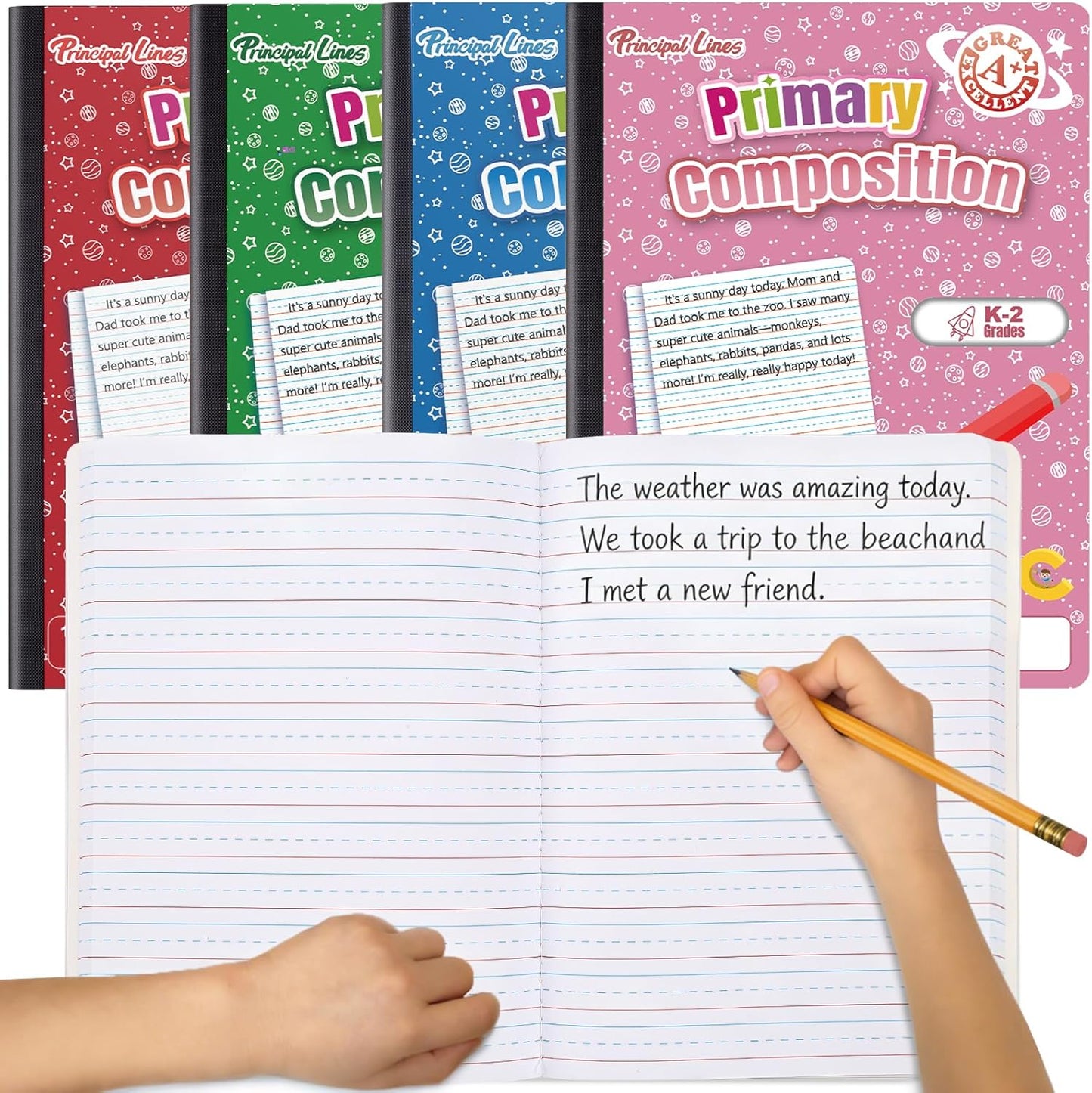 24 Pack Primary Composition Notebooks, Primary Journal Grades k-2, Writing Notebooks for Kids - Primary Ruled 200 Pages (100 Sheets) Hard Cover