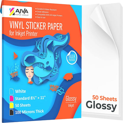 Limia's Care Printable Vinyl Sticker Paper for Inkjet Printer - Glossy White - 15 Self-Adhesive Sheets - Waterproof Decal Paper - Standard Letter Size 8.5"x11"