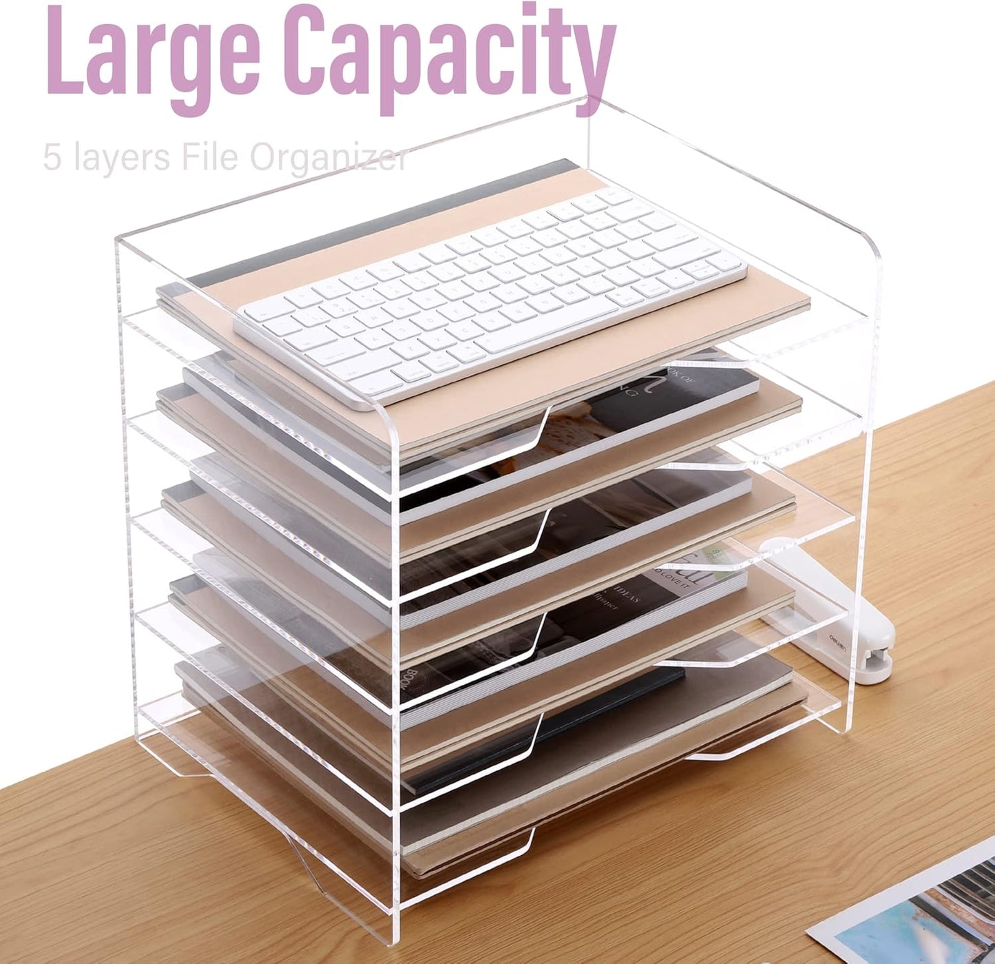 2 Pack- Stackable Paper Letter Tray, A4 File Tray Desk Organizer, Acrylic Desk Organizers and Accessories Sorter, Clear Workspace Office Supplies Organizers, 12.4inx8.86inx3.46in