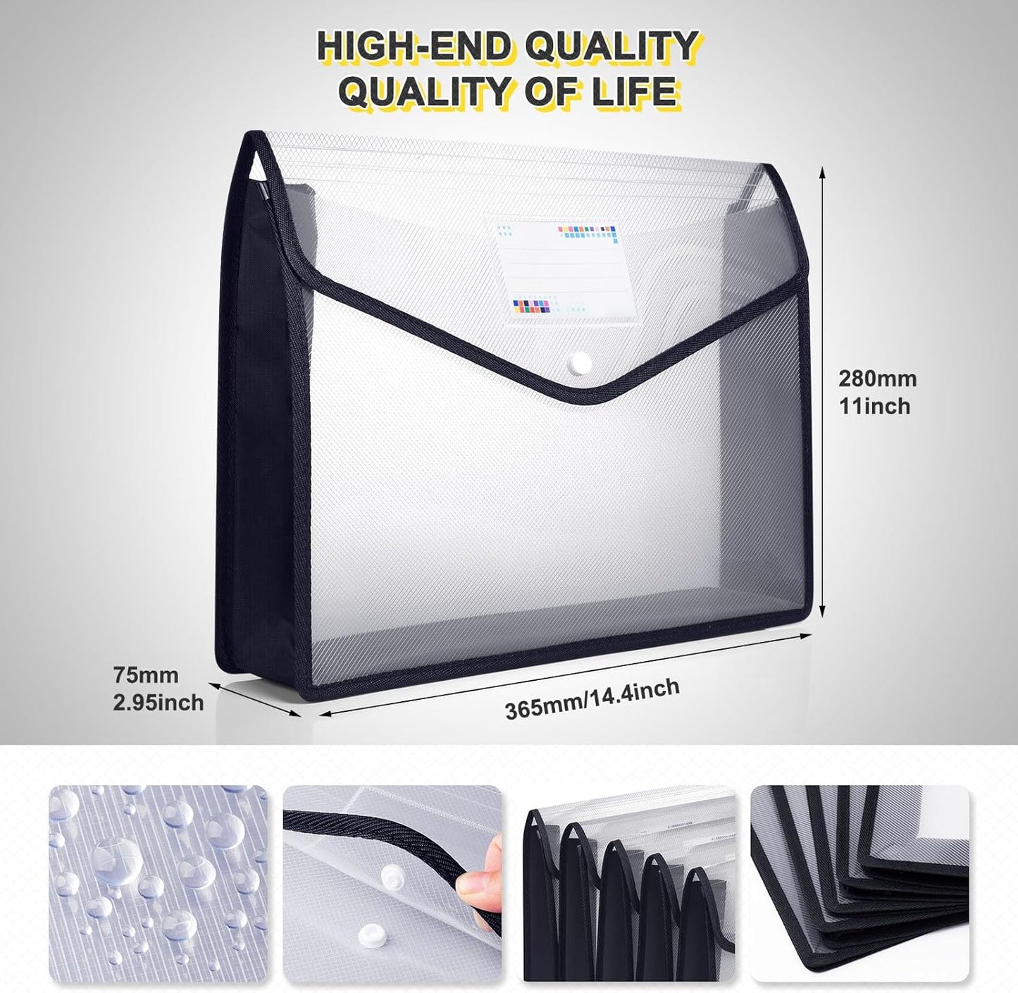 Plastic File Folders, Waterproof Transparent Expandable File Organiser, Portable Large Capacity A4B4 File Wallet for Office Business School (7 Pack)