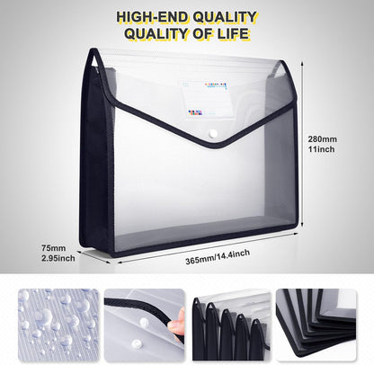 Plastic File Folders, Waterproof Transparent Expandable File Organiser, Portable Large Capacity A4B4 File Wallet for Office Business School (7 Pack)