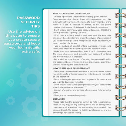 Clever Fox Password Book Spiral – Internet Address & Password Organizer with Laminated Alphabetical Tabs – Password Keeper Journal – Hardcover, Medium Size, 6.1x7.7” (Mystic Blue)