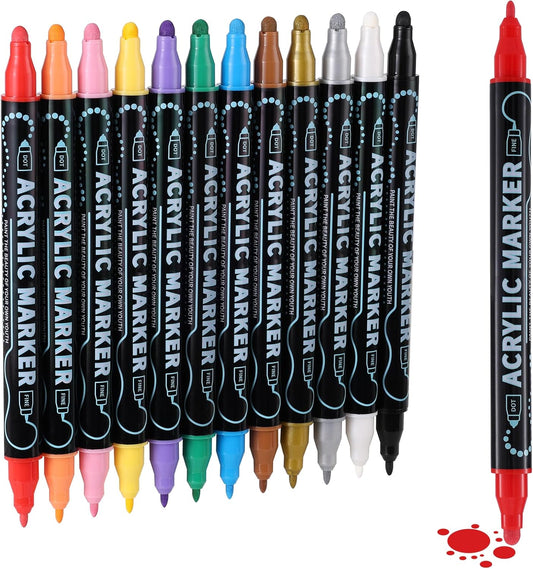 60 Colors Dual Tip Acrylic Paint Markers, Premium Dot & Fine Tip Coloring Paint Pens for Rock, Wood, Fabric, Canvas, Glass, Paper, Ceramic, Scrapbook, Vision Board and DIY Crafts Supplies Art Gifts