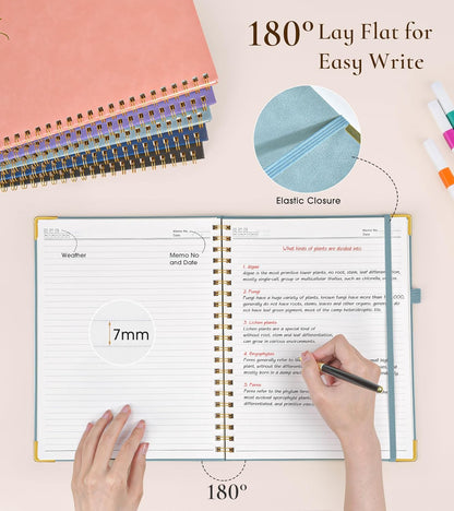 Hardcover Spiral Notebook Journal 8.5” x 11”, A4 Large Leather Notebooks for Women Men, Lined College Ruled Notebook, 50 Sheets/100 Pages, Spiral Bound Journals for Work School Note Taking, Green