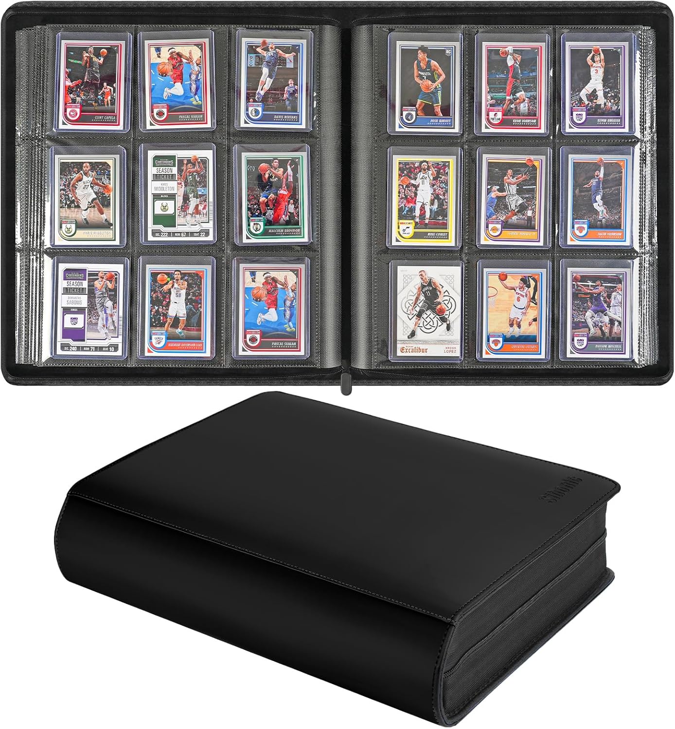 9 Pocket TopLoader Binder, Holds 360 3”x4” Toploader Hard Cases, Sleeves Card Collection Binder, 20 Double Sided Pages, Compatible with Trading & Sports Holder - Black