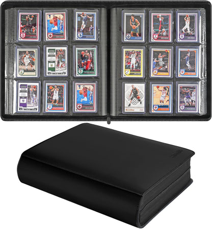 9 Pocket TopLoader Binder, Holds 360 3”x4” Toploader Hard Cases, Sleeves Card Collection Binder, 20 Double Sided Pages, Compatible with Trading & Sports Holder - Black