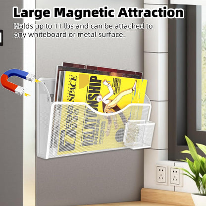 Magnetic File Holder 1 Pockets File Folder Organizer with Pen Holder, Office Hanging Magazine Rack for File Cabinets, Magnetic Paper Holder, No Drilling Mail Organizer for Refrigerator, Office (Black)