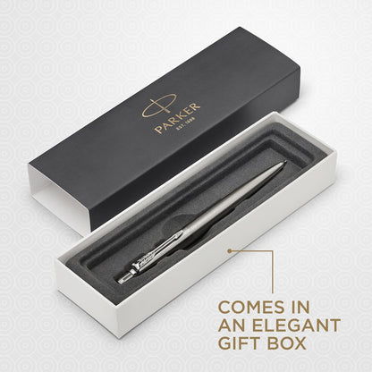 Parker Jotter Ballpoint Pen, Stainless Steel with Chrome Trim, Medium Point, Blue Ink - Smooth Writing, Sleek, Polished, Professional, Desk Essentials