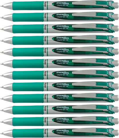 Pentel EnerGel RTX Retractable Liquid Gel Pen, (0.7mm) Medium Line, Metal Tip, Black Ink, Box of 12 (BL77-A)
