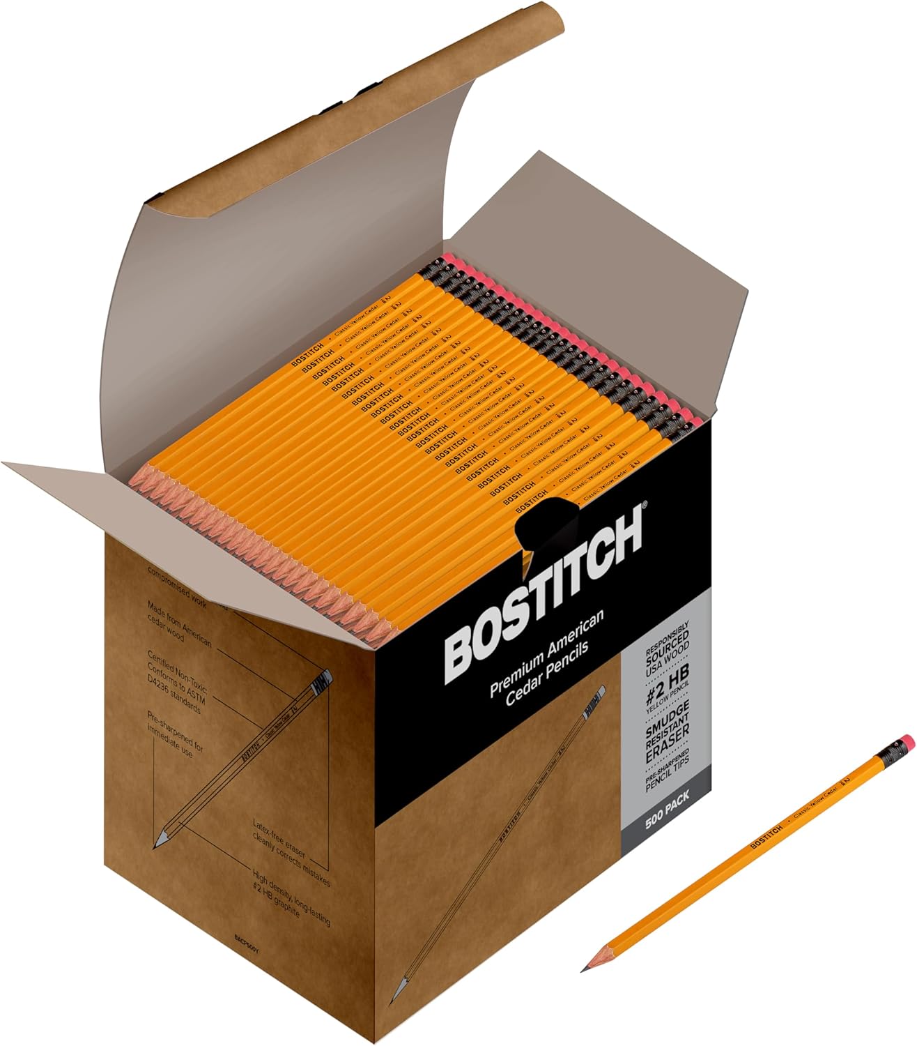 Bostitch Office Premium #2 Pencils, American Cedar Wood, Pre-Sharpened, HB Graphite, 12-Pack