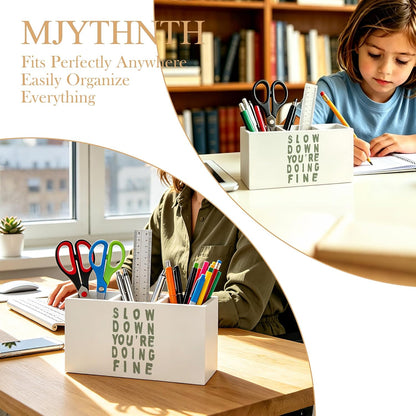 Don't Overthink It Inspirational Pencil Pen Holder for Desk, Pink Positive Affirmations Wooden Box Sign Pen Holder Organizer for Home Office School Desk Accessories
