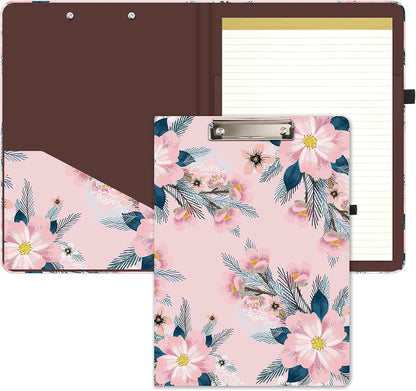 Hongri Clipboard Folio with Refillable Lined Notepad and Interior Storage Pocket for Students, Classroom, Office, Women, Man, Cute Custom Pattern, Size 12.8 x 9.2 in, Classic Flower