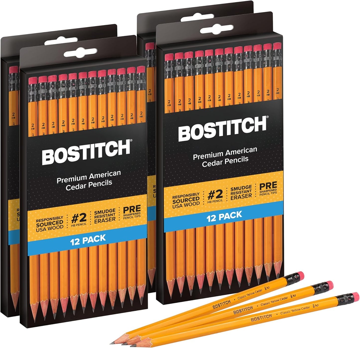 Bostitch Office Premium #2 Pencils, American Cedar Wood, Pre-Sharpened, HB Graphite, 12-Pack