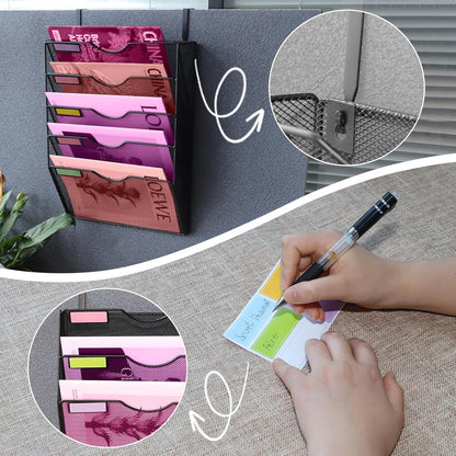 1 Pocket Mesh Wall File Holder Organizer Office Hanging File Folder Magazine Rack, Nametag Label Hooks Set Included (Black)