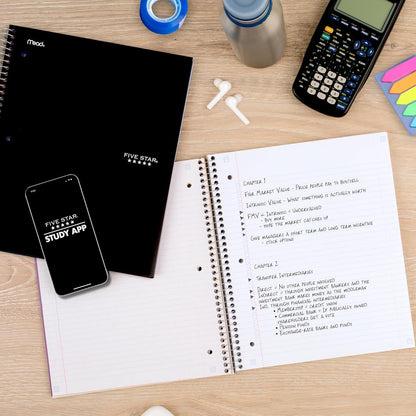 Five Star Spiral Notebook + Study App, 3 Subject, College Ruled Paper, 8-1/2" x 11", 150 Sheets, Fights Ink Bleed, Water Resistant Cover, Amethyst Purple (38746)