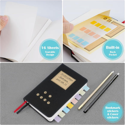 Pocket Dotted Notebook, 2-Pack Dot Grid Notebook, Dotted Journal with Stickers, 3.5" x 5.5" Hardcover, Small Mini A6 size, 160 Pages, 100 gsm Thick Paper, Cognac Brown