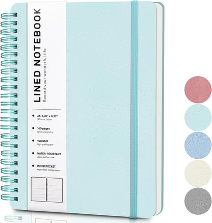 ABERLLS Lined Spiral Journal Notebook with 160 Pages, 8×5.7in, A5 Spiral Notebook, Journaling Notebooks for Work, School, Women, Men, College Ruled Spiral Notebook, Hardcover Leather Journals, Blue